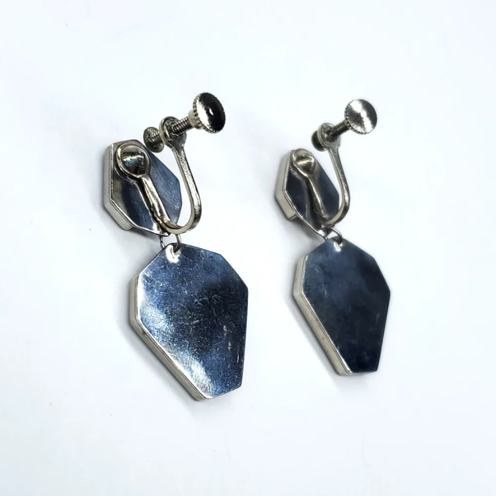 Vintage 70s Abalone Shell Silver Screw Back Earrings